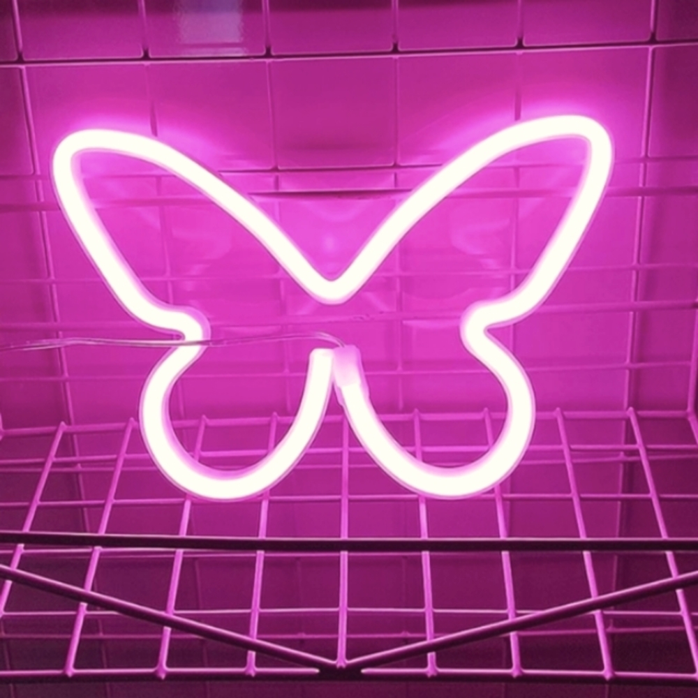 Pink Butterfly Neon Sign LED Wall Decor Lamp Girl Gift USB Battery New